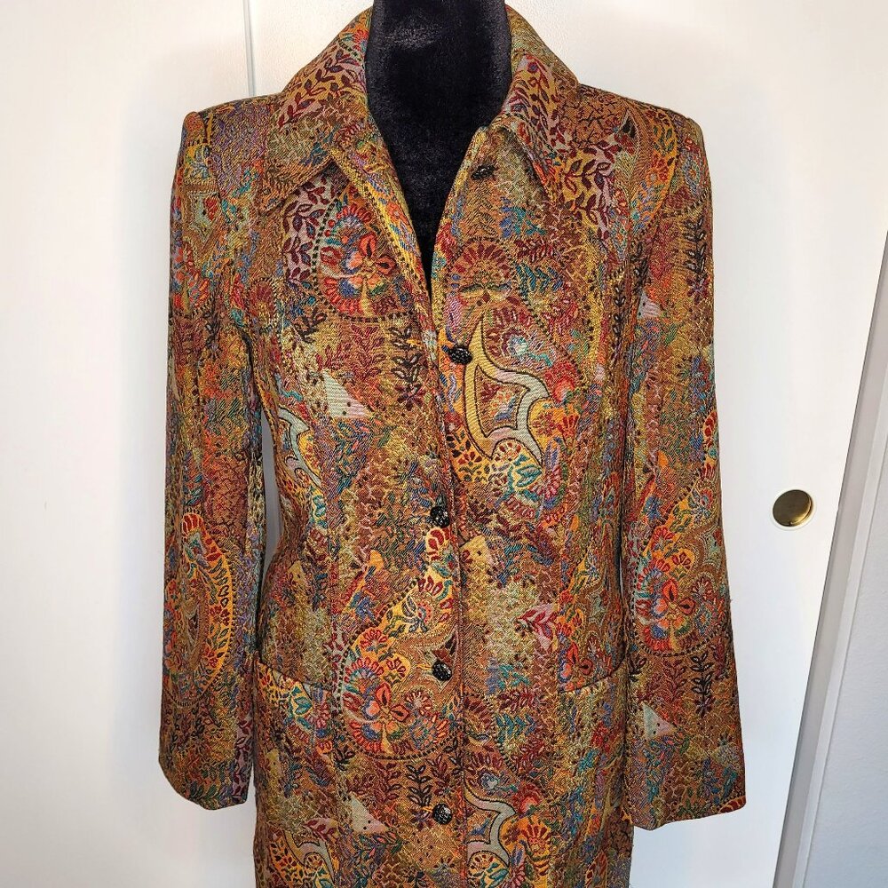 Christina Rotelli Tapestry Brocade Long Coat – Size 12